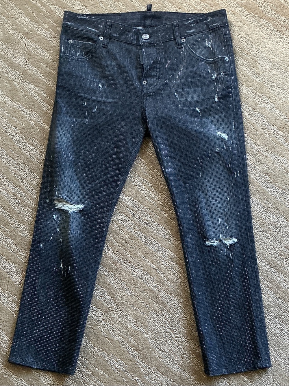 DSQUARED2 Women's 2017 Cool Girl Crop Crystal Distressed Black Jean 38IT/30US